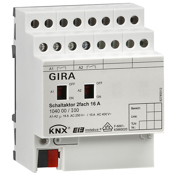 Gira Schaltaktor 2-fach 16A, EIB REG 104000